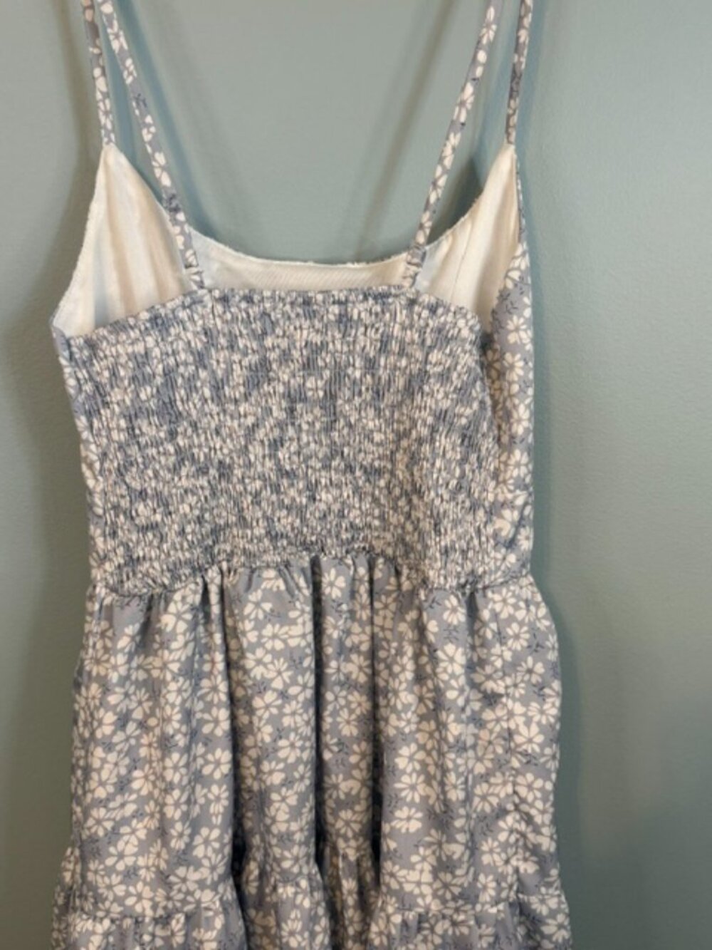 SHEIN Floral Ditsy Ruffle Tiered Cami Dress Blue White Sz SP - Picture 4 of 13